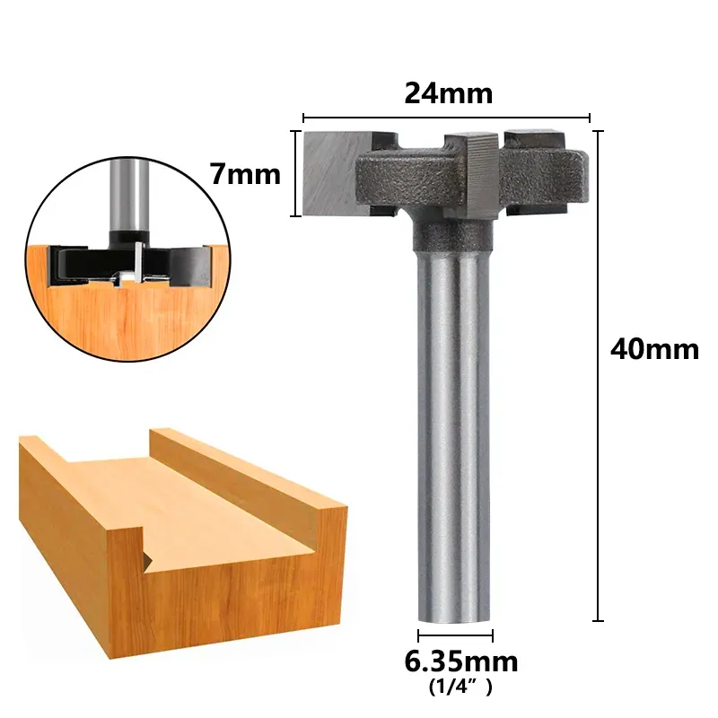 Carbide Bearings Router Bit, T Router Bit 1/4" Shank T-slot Milling Cutter For Woods, MDF, Particle Board, Plywood-Size 1/2*1/2