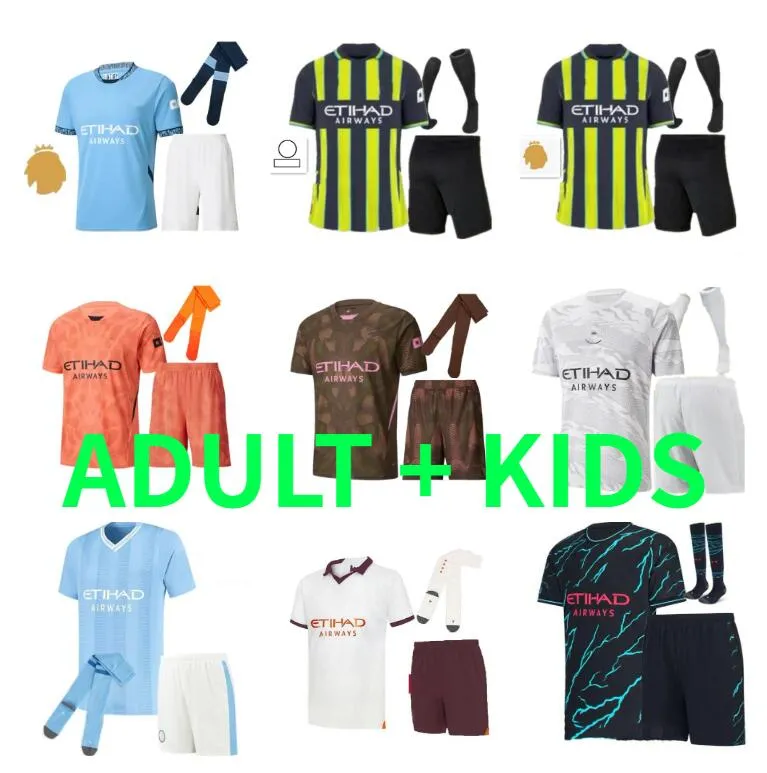 2024 2025 Mancheste Man Ciudad de Haaland Soccer Jerseys 23 24 25 de Bruyne Mans Cities Grealish Mahrez J.alvarez Ederson Foden Football Shirt Uniforms Men adultos Kit para niños