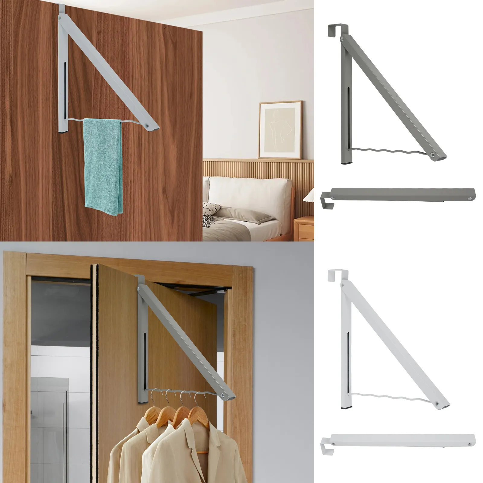 VIAV Over Door Hooks Hanger,Foldable Over Door Drying Laundry Rack Hooks For Hanging Clothes With 6 Groves Over Door Towel Racks For Clothes,Coat, Behind Back Bathroom, Bag And Robe 2PCS (Black