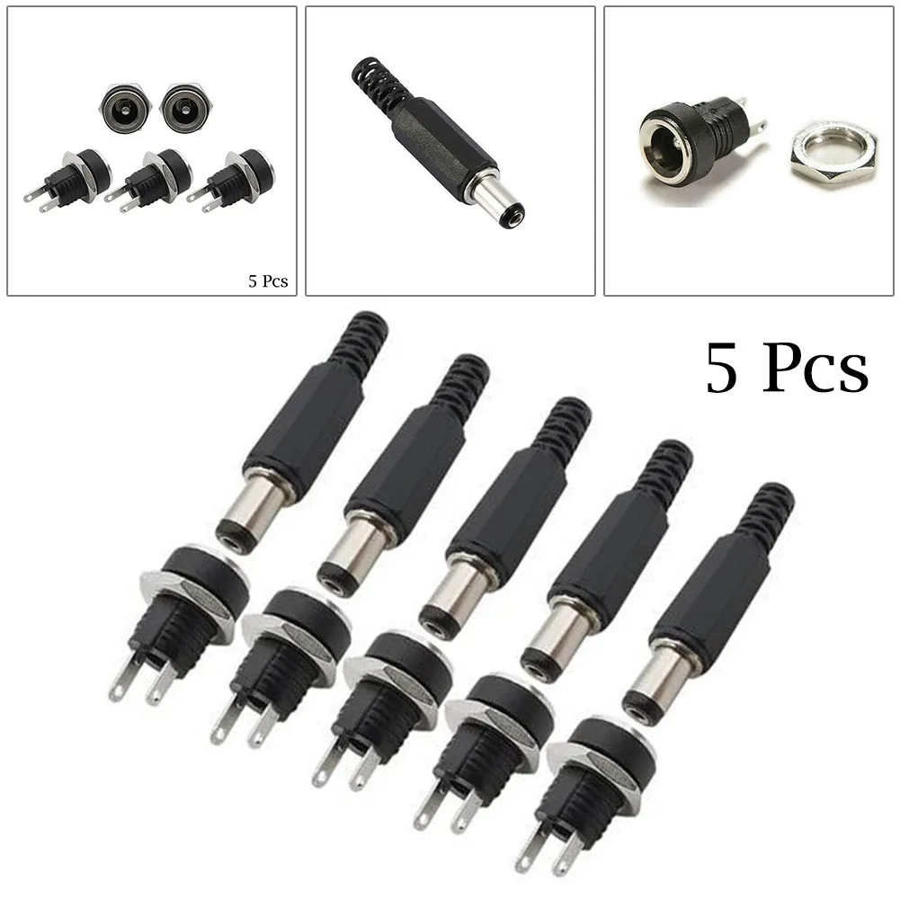 10pcs Dc Jack Dc Power Connector Pin 2.1x5.5mm Female Plug Jack + Male Plug Jack