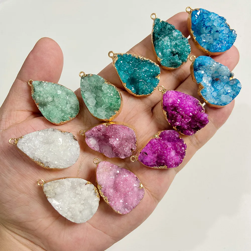 DHgate Natural Raw Druzy Crystal Teardrop Pendant Water Drop Charms for DIY Necklace Jewelry Craft Supplies Home Garden