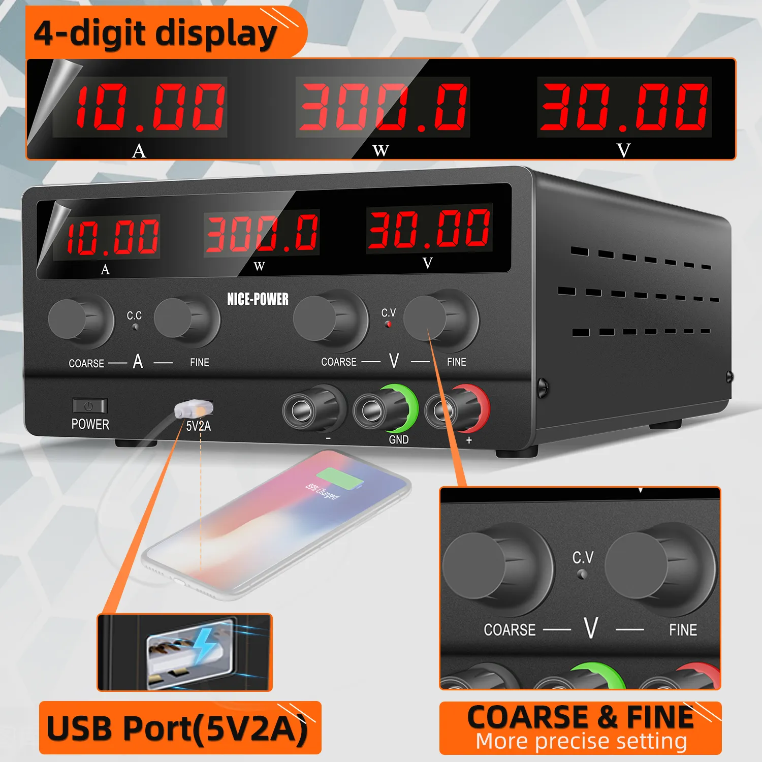 30V 10A Regulated Lab DC Power Supply Adjustable USB Voltage Regulator ...
