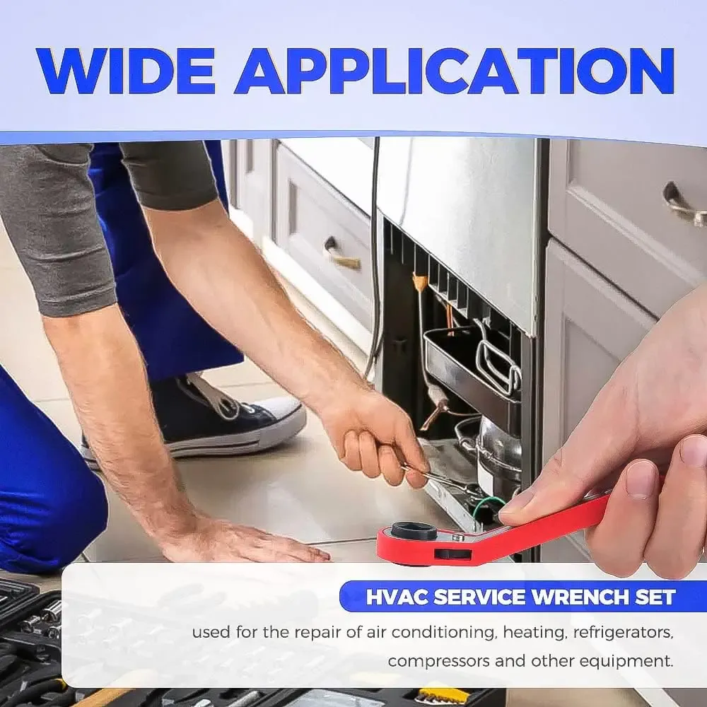 HVAC Service Wrench Set - Reversible Ratchet Wrenches For AC & Refrigeration Repair