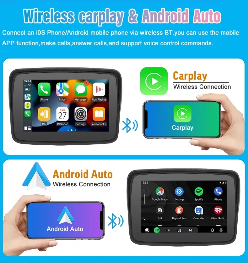 Portable Wireless Carplay & Android Auto for Motorcycle