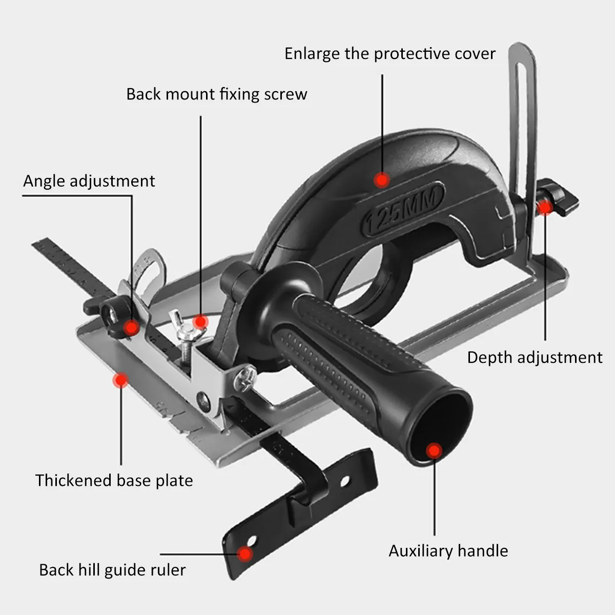 Yiyao Angle Grinder Bracket – Converts Grinder To Circular Saw/Chain Saw, Adjustable 0-45° Bevel, 0-30mm Depth, Fits 100-125mm Grinders
