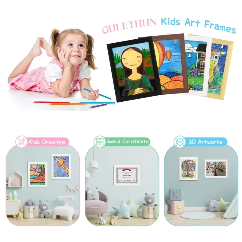 A4 Natural Wood Photo Frames Display Sets for Kids Artwork 10