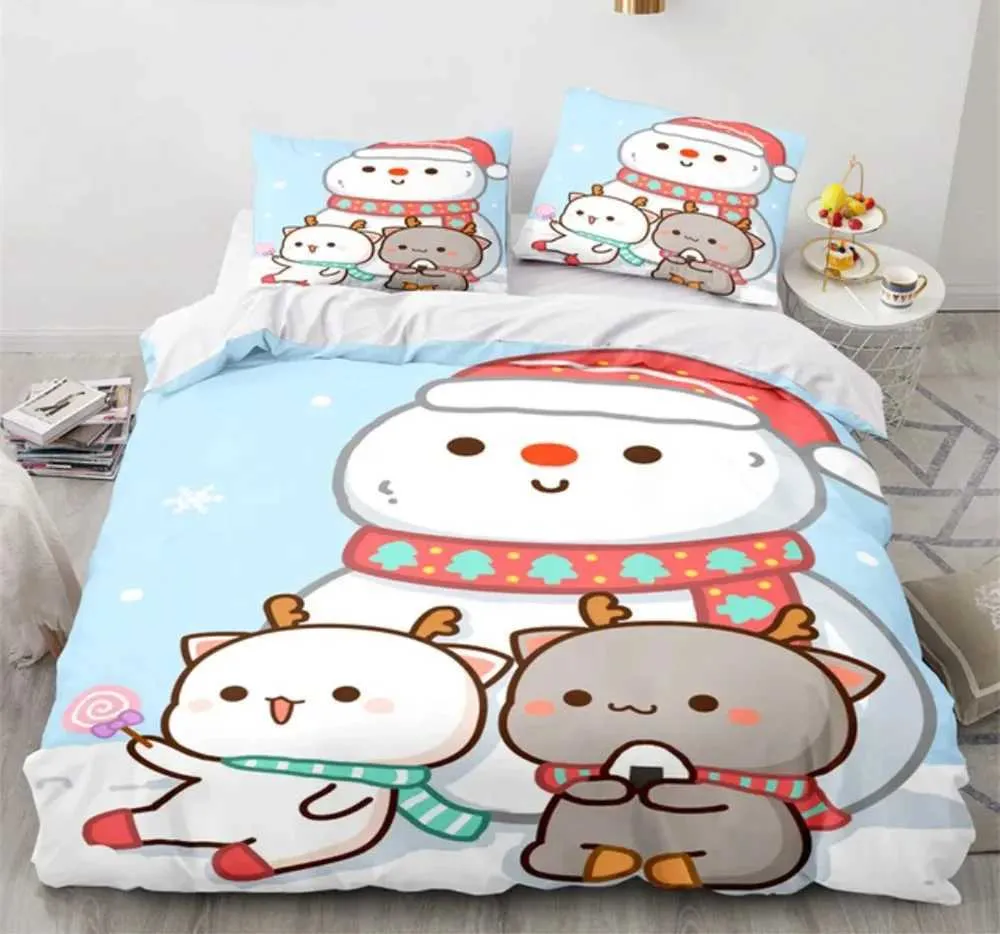 Peach Cat Quilt Cover Set Soft Bedding Set with Cute Cats Design