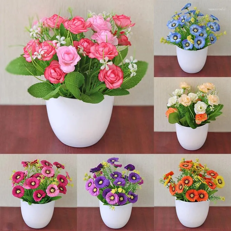 Decorative Flowers Simulation Plant Artificial Plastic Fake Flower Potted Simulated Bonsai Home Living Room Ornaments