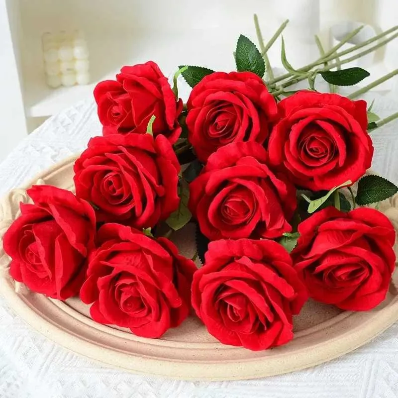 DHgate.com:2024 Artificial Velvet Rose Bouquet - 20 Pcs Home