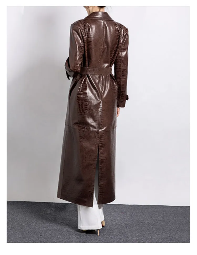 ジャケット・アウター Crocodile trench coat Amazon.com: Crocodile Printed Leather Long Trench Coat For