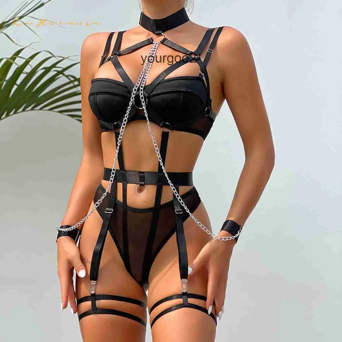 Sexy lingerie four-piece set for women in black and red with see-through mesh fabric from Dhgate Sexy Costumes - price 14.12 Sexy lingerie four-piece set for women in black and red with see-through mesh fabric from Dhgate Sexy Costumes - price 14.12