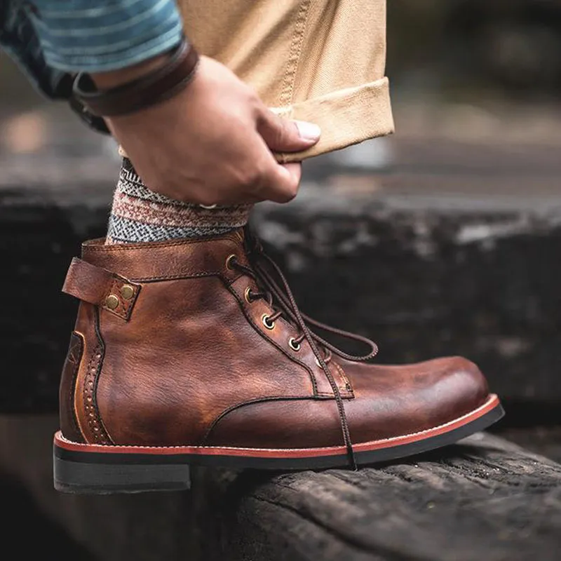 Mænds Støvler Rund Tå Lav Top Snørebånd Motorcykel Ensfarvet Sneakers Casual Sports PU Sko Udendørs Klassiske Sneakers Korte Støvler
