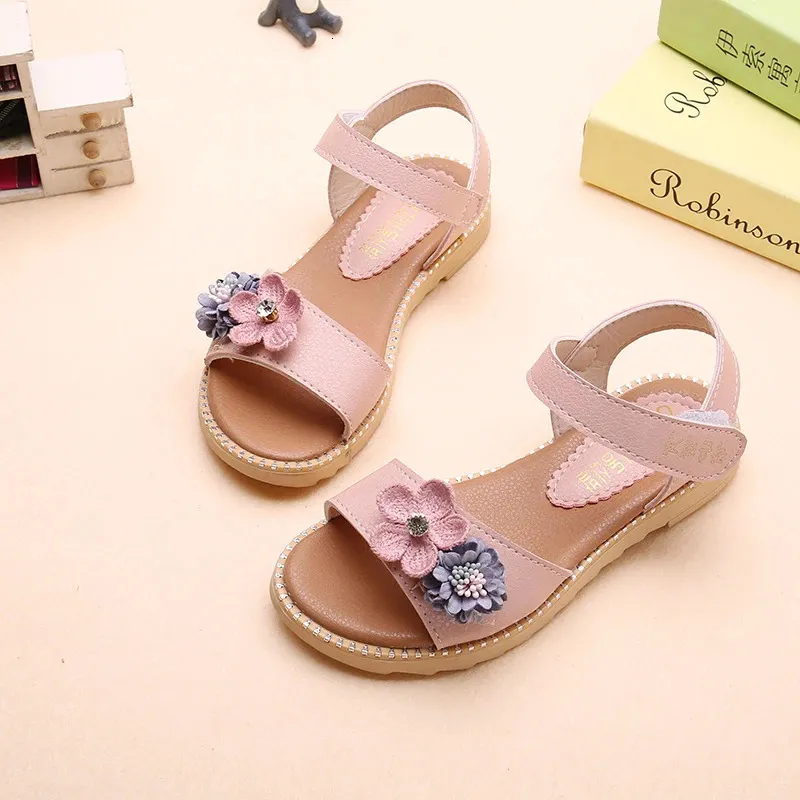 Zomermeisjes sandalen mode bloem plat hakken kinderen strand kleine meisje schoenen stq016 240506