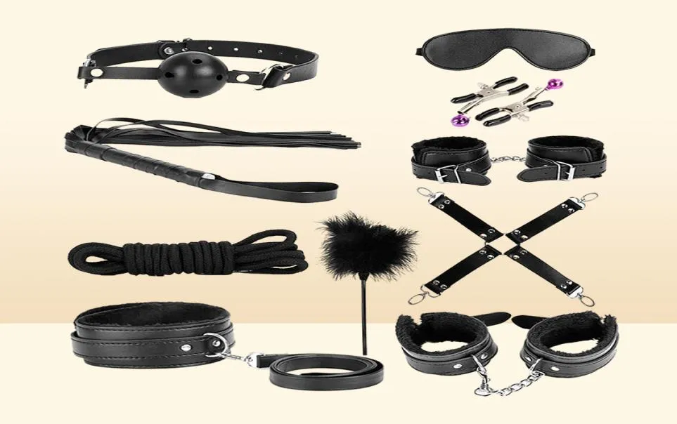 Adult Leather Training Set 10 Plush Fun SM Binding Handcuffs And