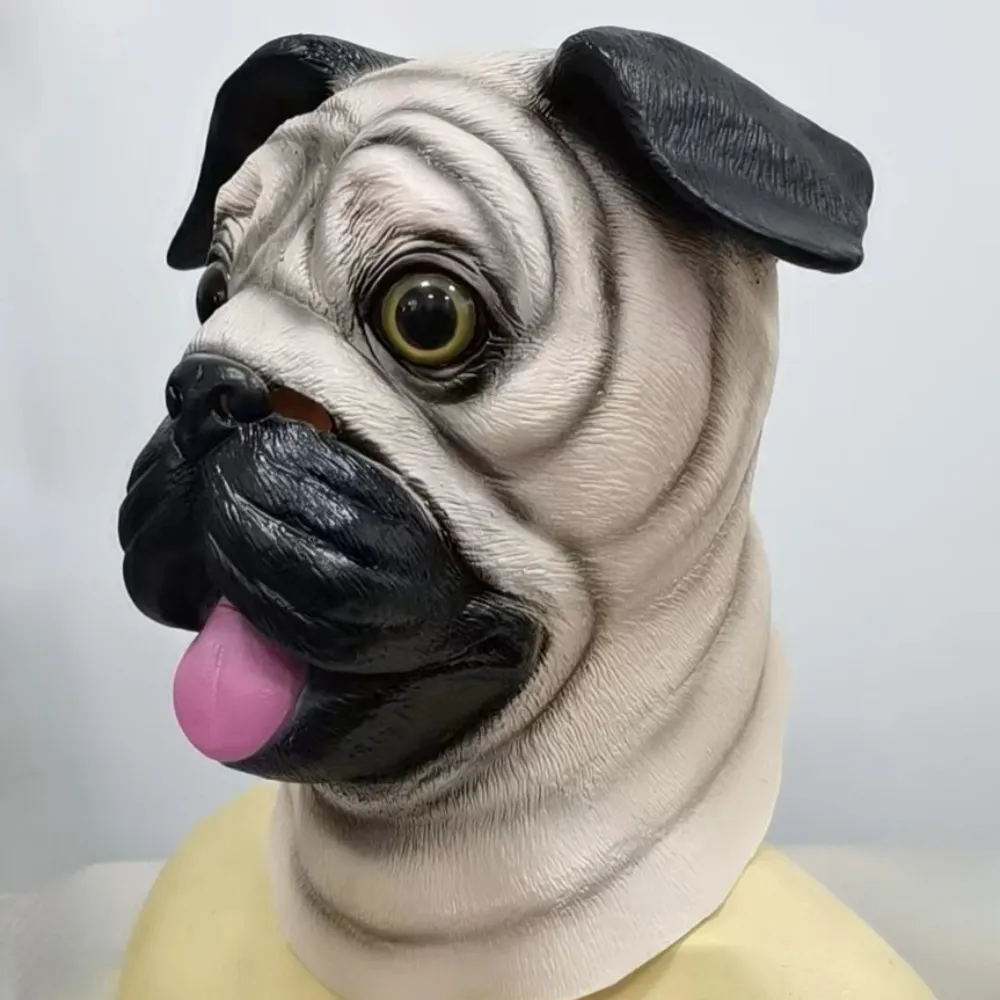 Pug Dog Head Mask Deluxe Halloween Costume Party Realistic Cosplay