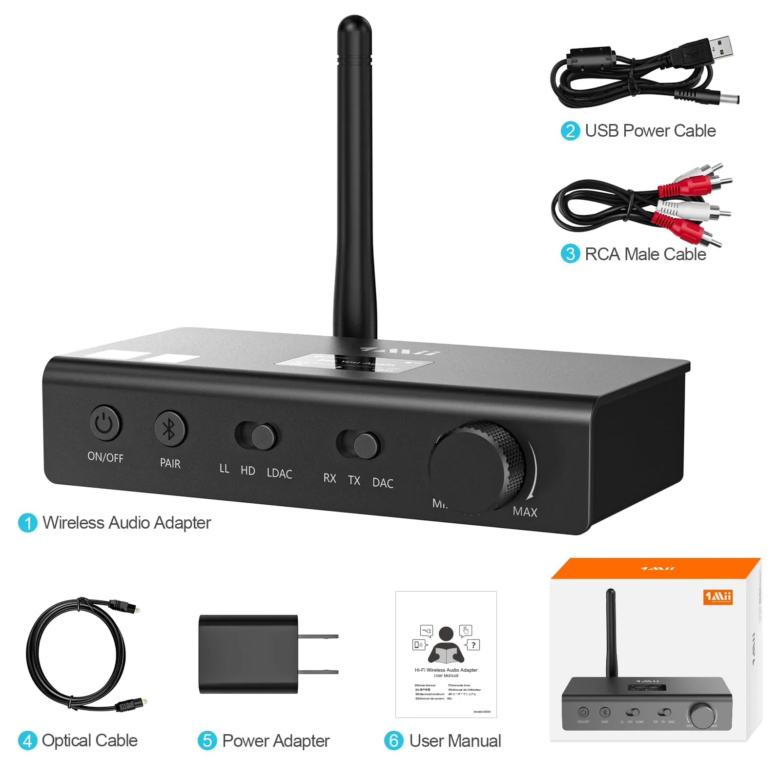 1Mii DS700 HiFi Bluetooth Transmitter Receiver DAC 3-in-1 Long