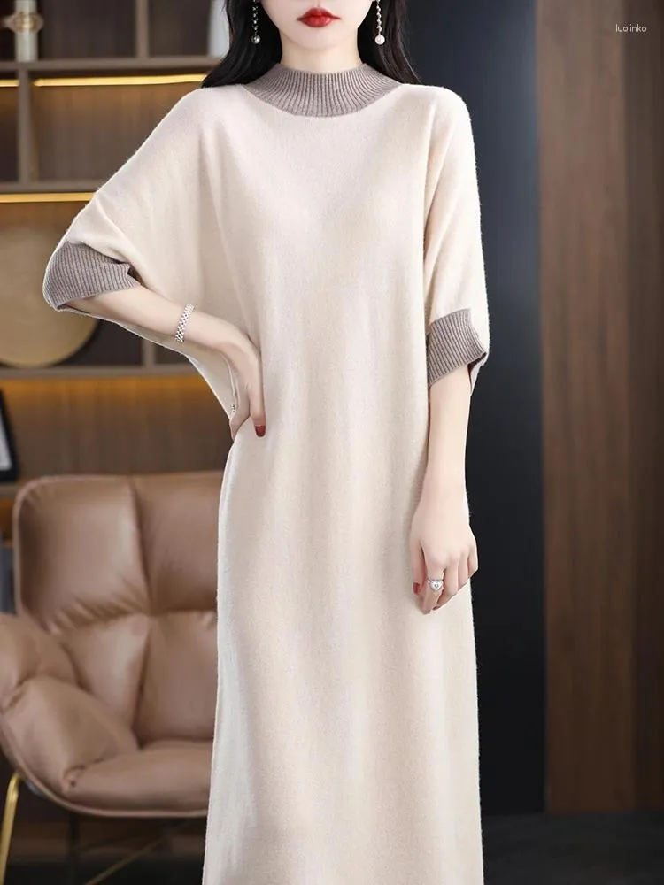 open lace back dress ERFMFKL Women's Sweater Knitted Dresses Merino Wool Crew Neck Party Dress  Autumn Winter Pullover Dress Black S at Amazon Women's Clothing store main image 1