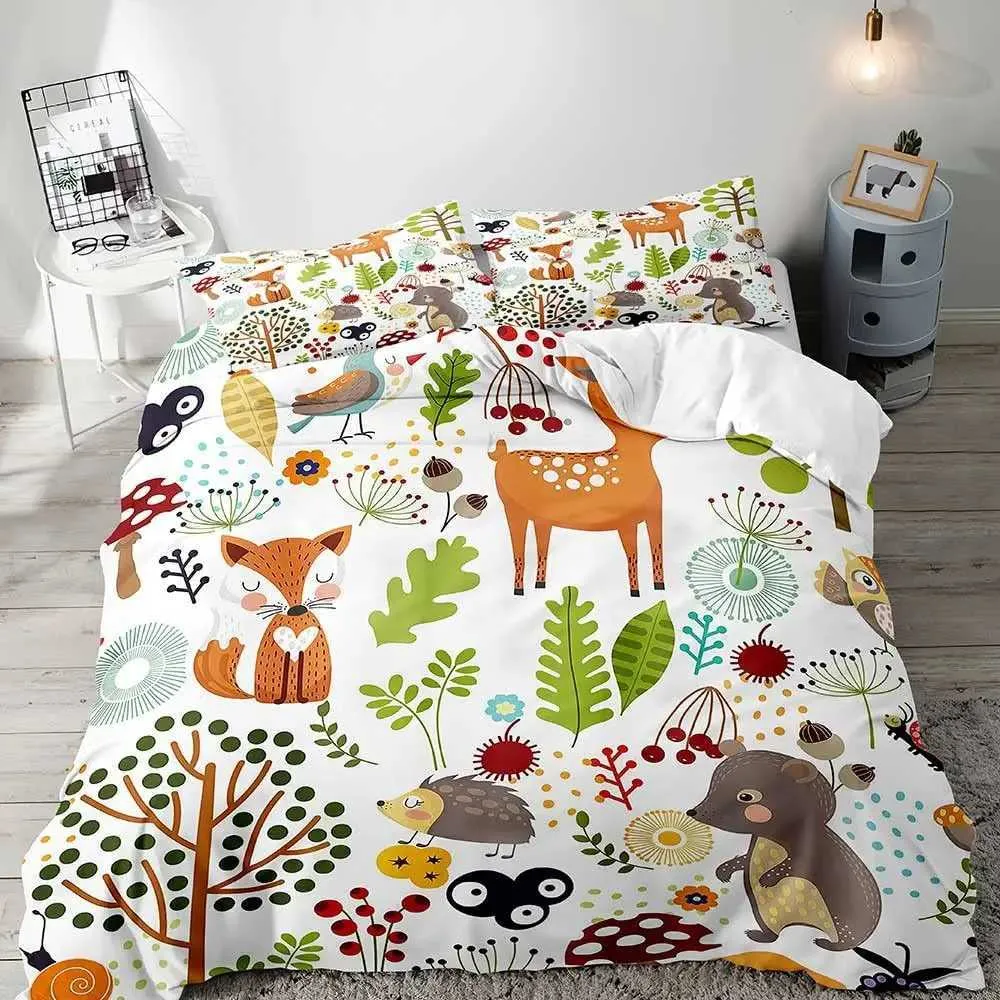 DHgate Full Size Woodland Animal Duvet Cover Set with Shams for Kids Bedding Forest Cartoon Home Garden
