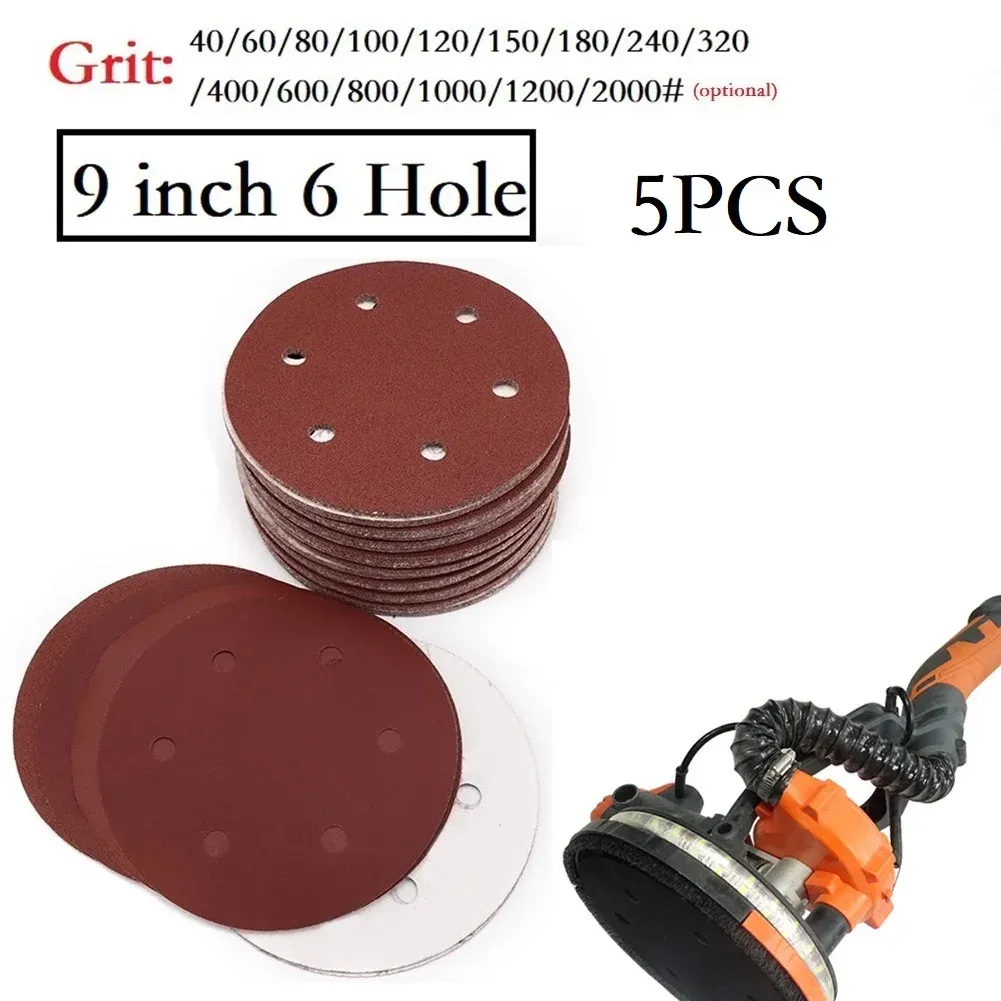 9 Inch 6-Hole Sandpaper Sanding Discs 40-2000 Grit Adhesive Sheets for ...