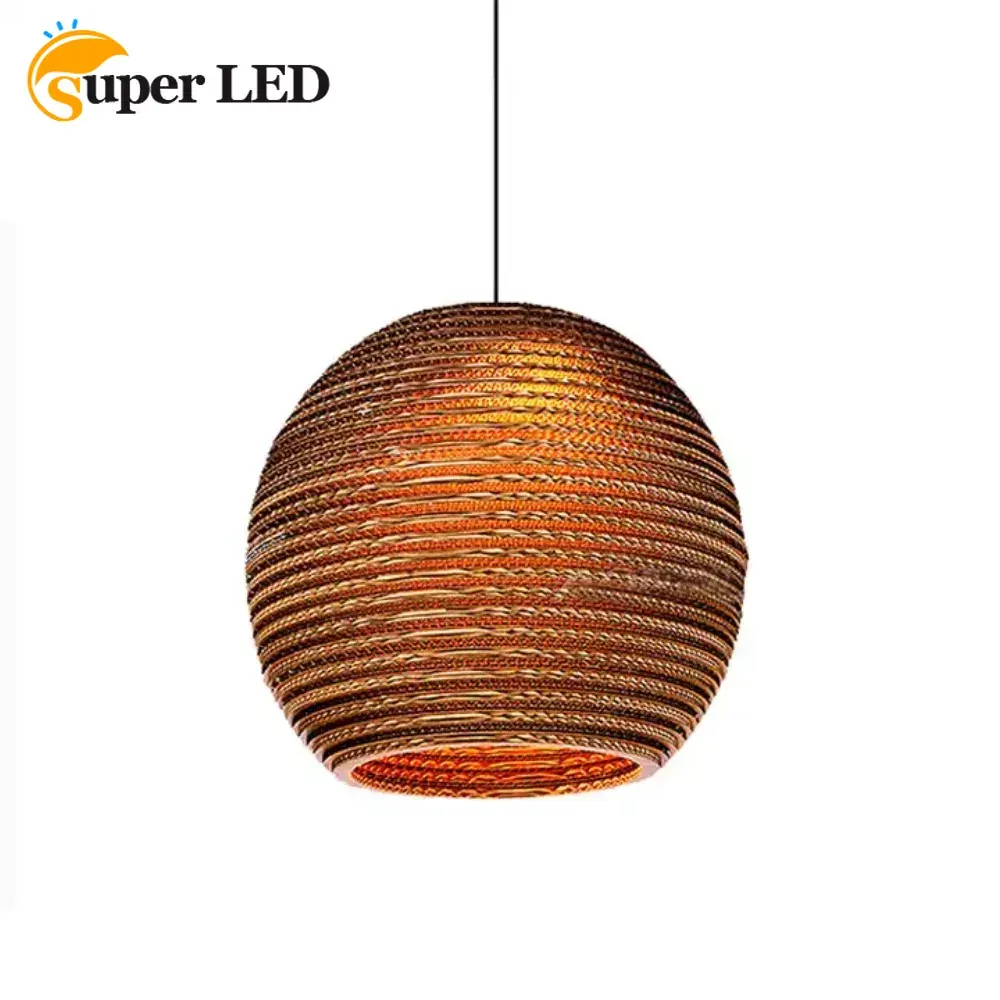Antique Round Brown Ball Natural Rattan Pendant Light With Recycled Corrugated Cardboard Chandelier Design From Homepro17 30.23 DHgate.Com