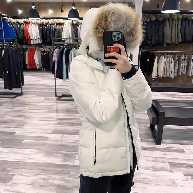 Veste de down de luxe manteau d hiver long thermique avec un vrai col en fourrure en blanc noir bleu