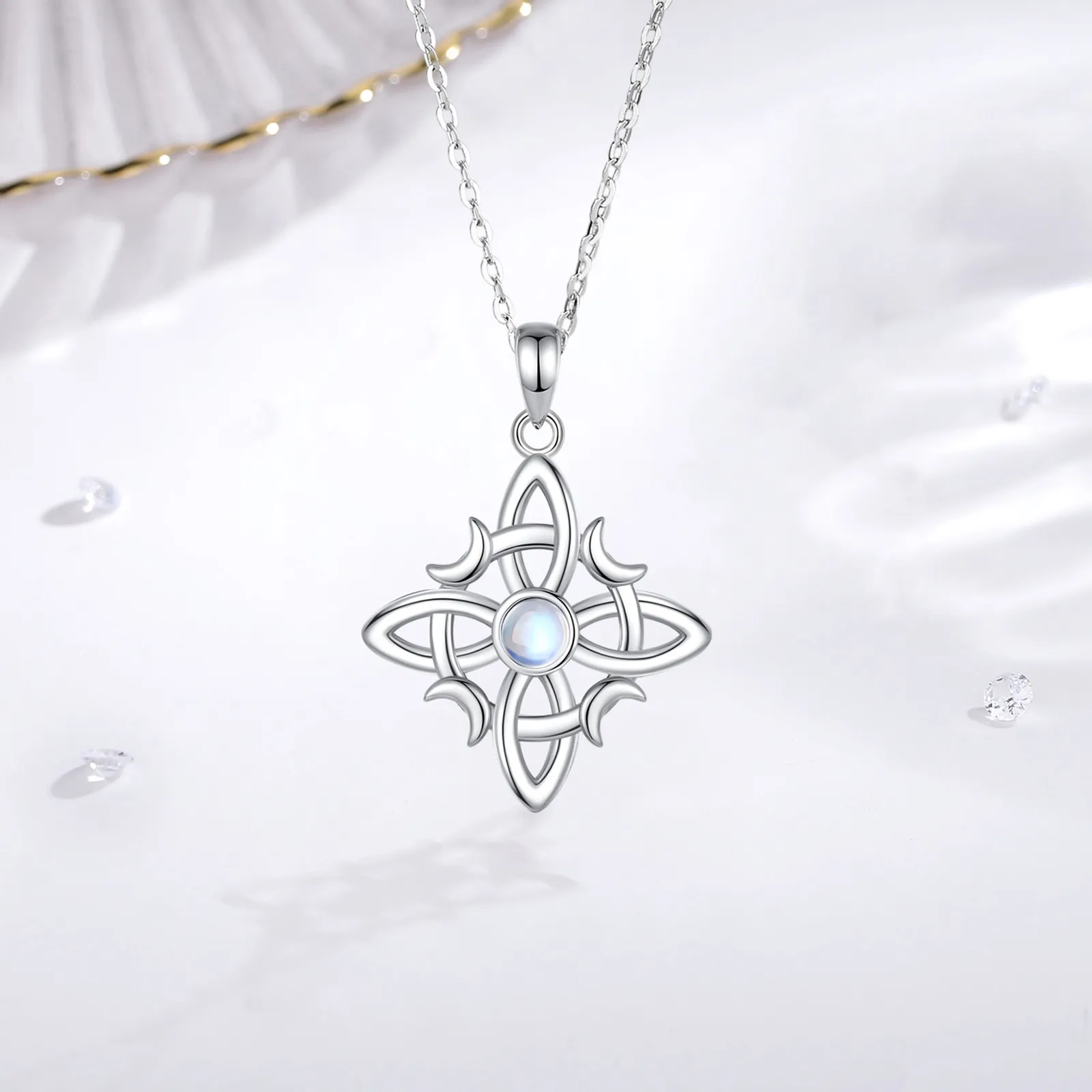 Sterling Silver Moon Pentacle Pentagram Pendant Moonstone Wiccan