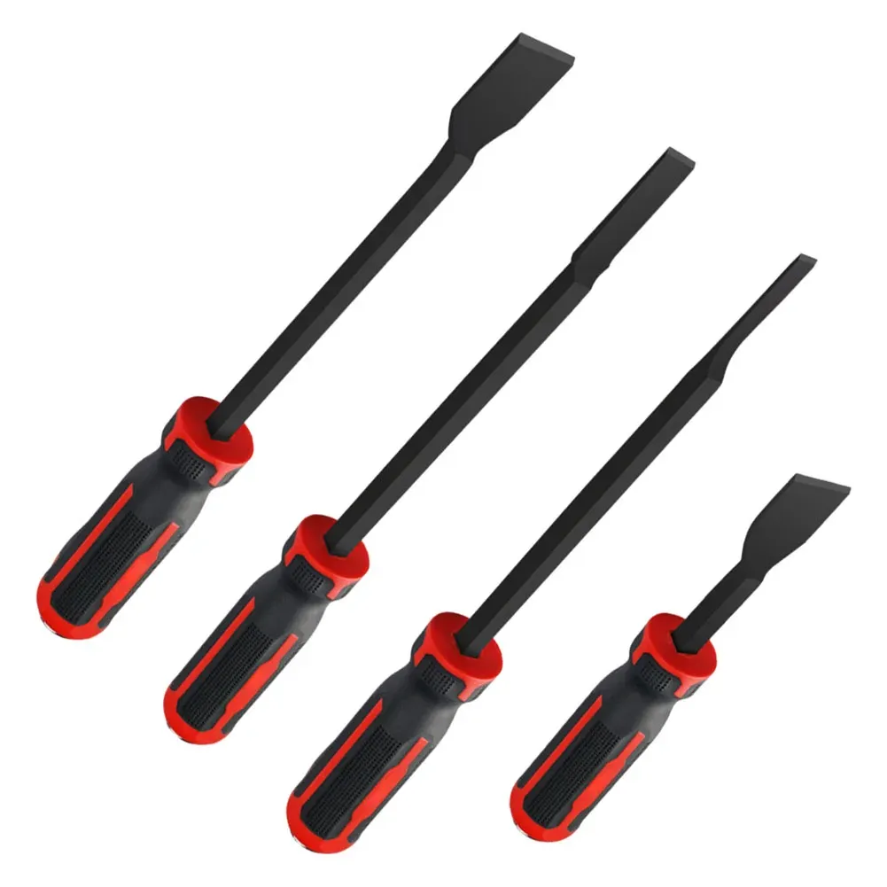 Heavy Duty Pry Bar Set - 4 Sizes (8, 12, 18, 24 Inch), Curved Head, Non-Slip Grip, For Demolition & Auto Work