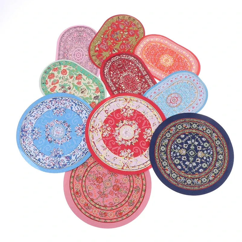 Set Of 4 Round Dollhouse Rugs - Miniature 5" Diameter Oriental Carpets For 1/12 Scale Dolls