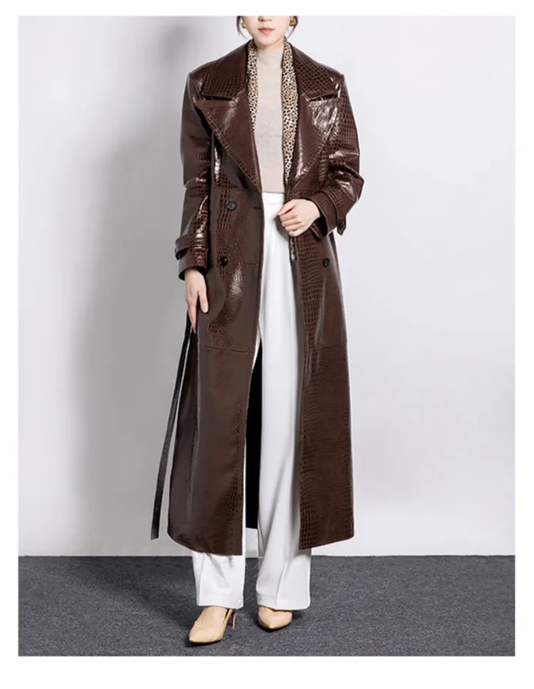 ジャケット・アウター Crocodile trench coat Amazon.com: Crocodile Printed Leather Long Trench Coat For