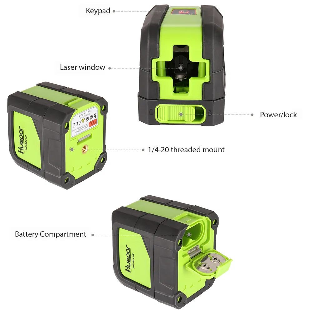 Huepar 2 Lines Laser Level Red Beam Cross Line Self Leveling Vertical ...
