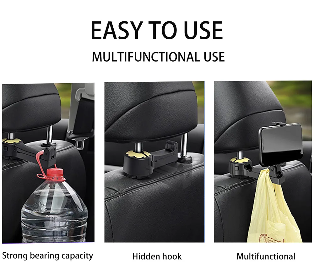 Multipurpose 2In1 Portable Adjustable Hide Car Seat Back Hooks Bag ...