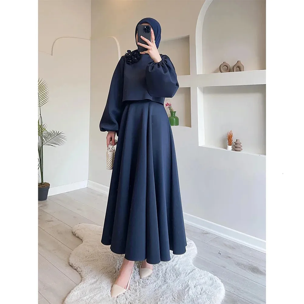 Wholesale 2 Piece Skirt Khimar Set Modest Islamic Clothing Muslim Prayer Dress Satin Jilbab For Mommy And Girls
