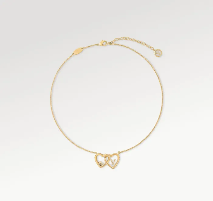 Mit Box Neue klassische Designer Diamond Dual Heart Anhänger Halsketten 18k Gold plattiert Liebes Halskette für Frauen Mädchen Titanium Stahl Hochzeit Schmuck Schmuck