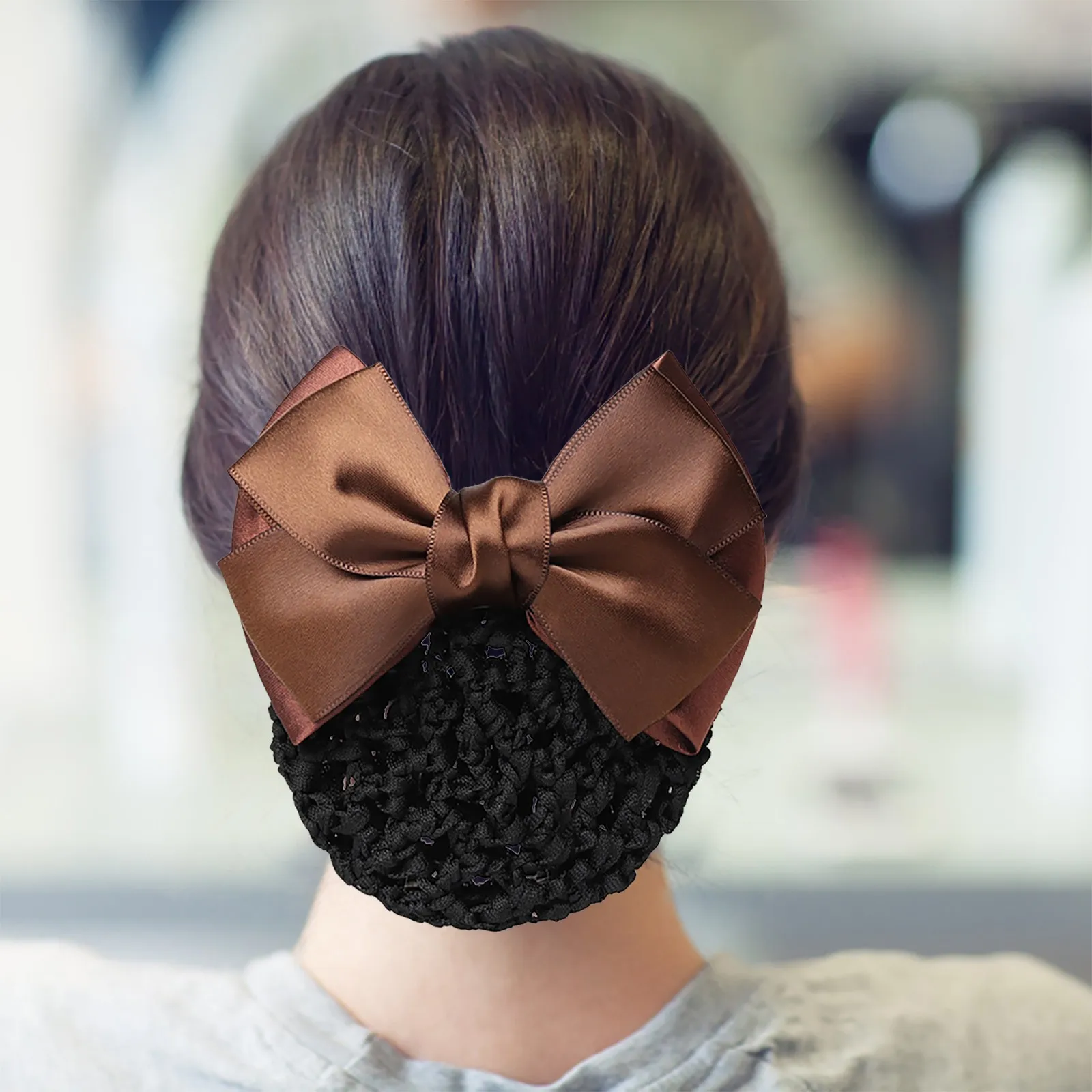 Minkissy Bowknot Hair Snood Net, 3Pc Bow Hair Clip Bun Cover Mesh Work Hairnets Bow Barrette Hairpins For Stewardess Banks Hotels Restaurant Staff (Purple/Black/Dark Blue