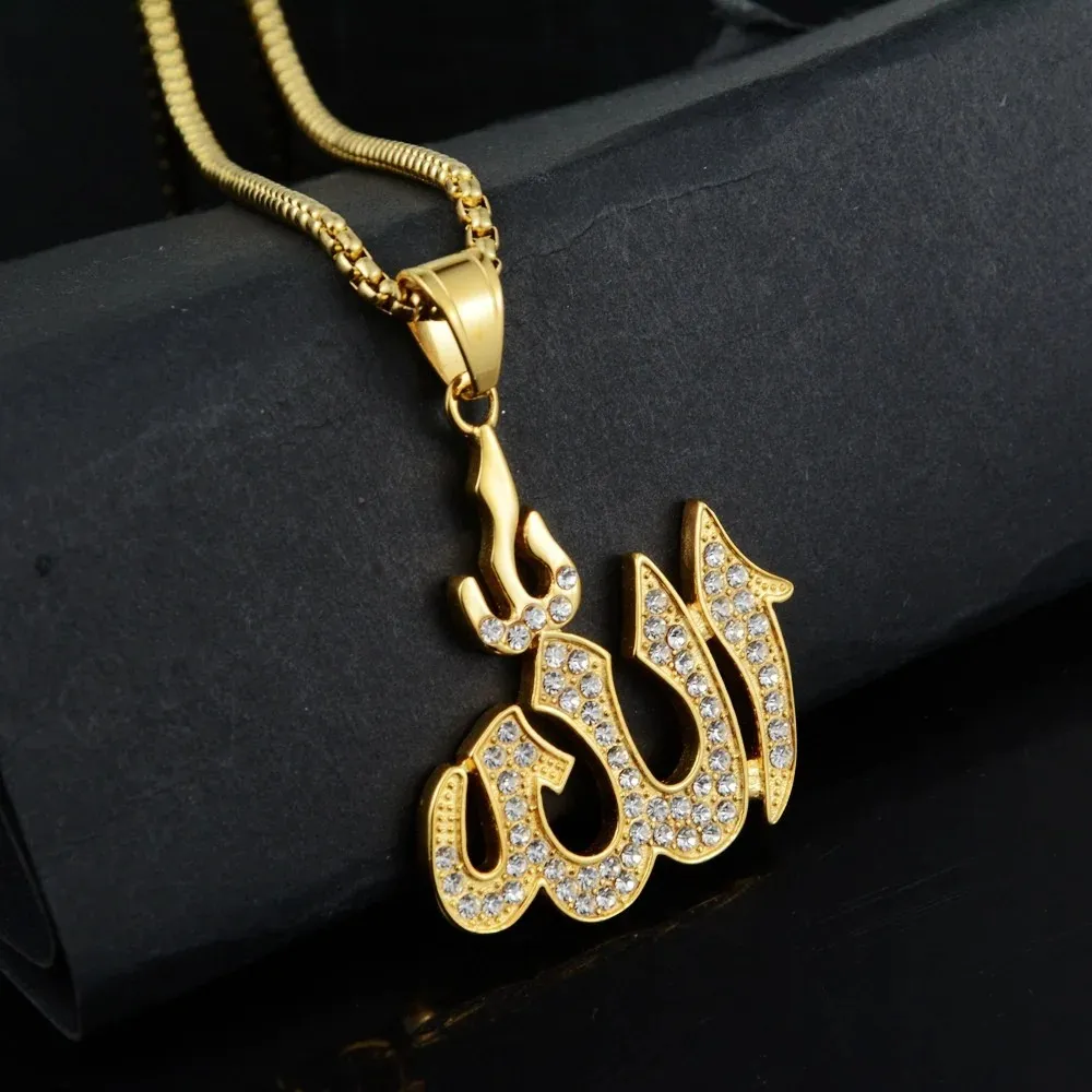 DHgate Iced Out Allah Pendant 14K Gold Plated Islamic Necklace for Men Jewelry