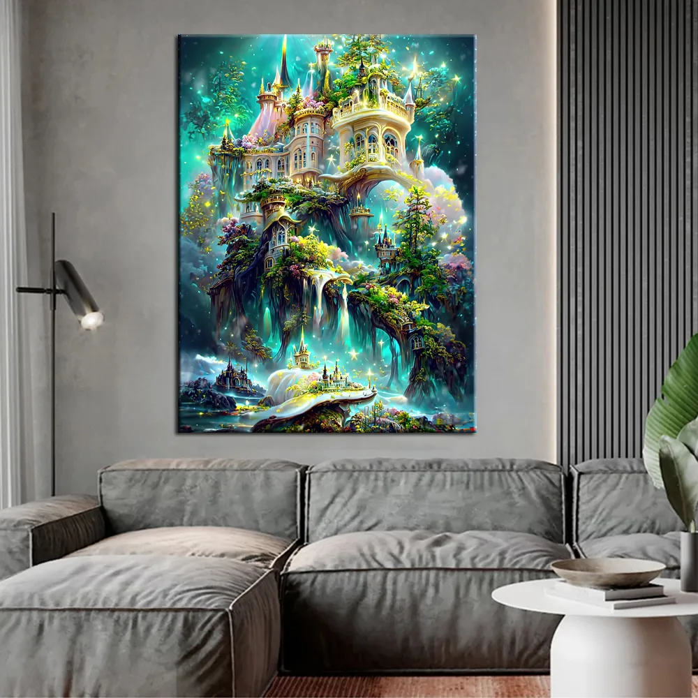 5D DIY Diamond Painting Fantasy Castle in the Forest, Full Drill ...