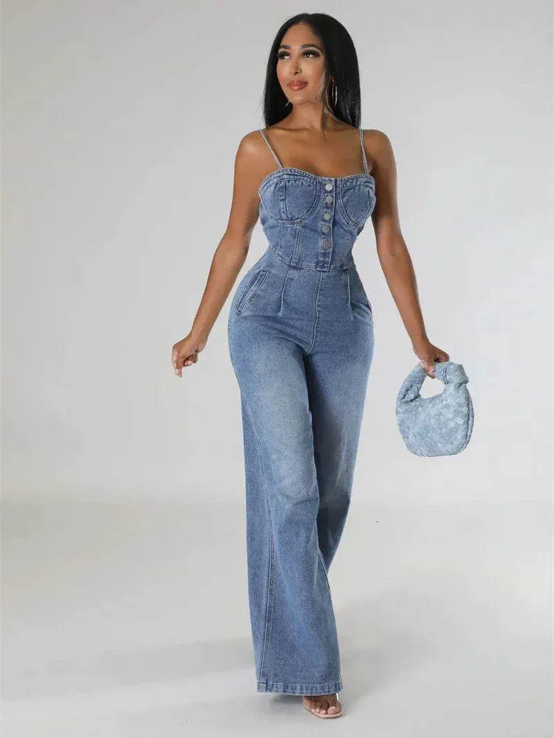 Denim Womens Holiday Playsuits Streetwear Jean Spaghetti Strap