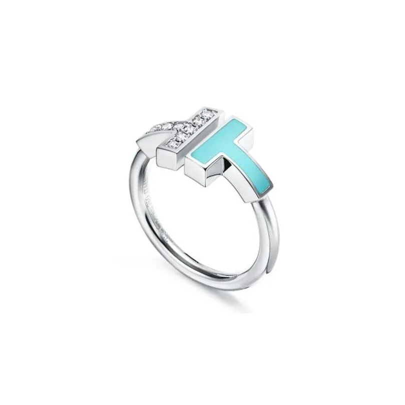 Alyans Orijinal S925 Sterling Sier Ring Moda Tasarımcısı Çift T Elmas Açılış Eşleşen Mektup 18K Altın Kaplama Gül Je OT1YP