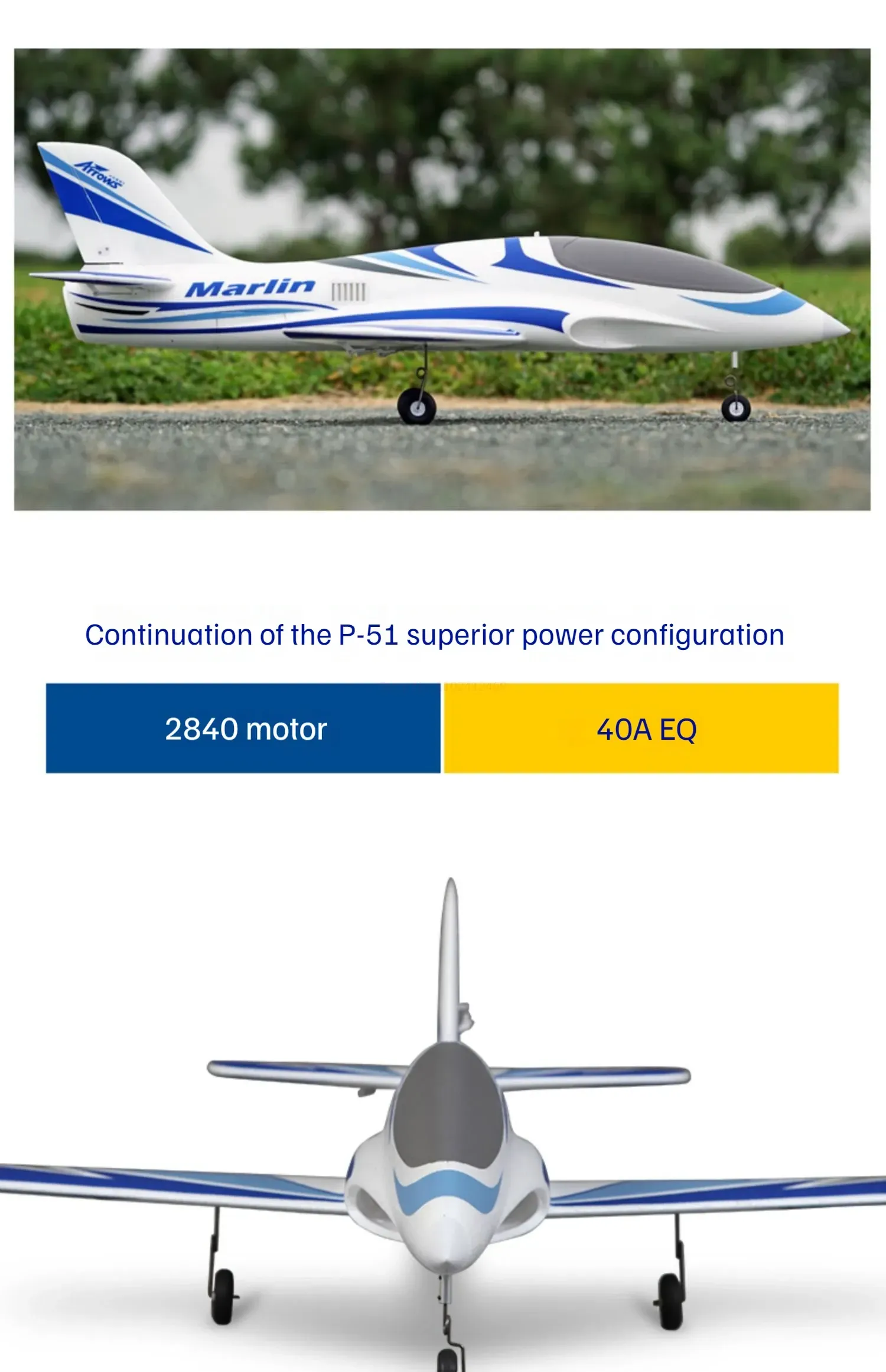 青い矢印64mmカルバートスポーツ航空機マーリン固定翼の初心者向け 