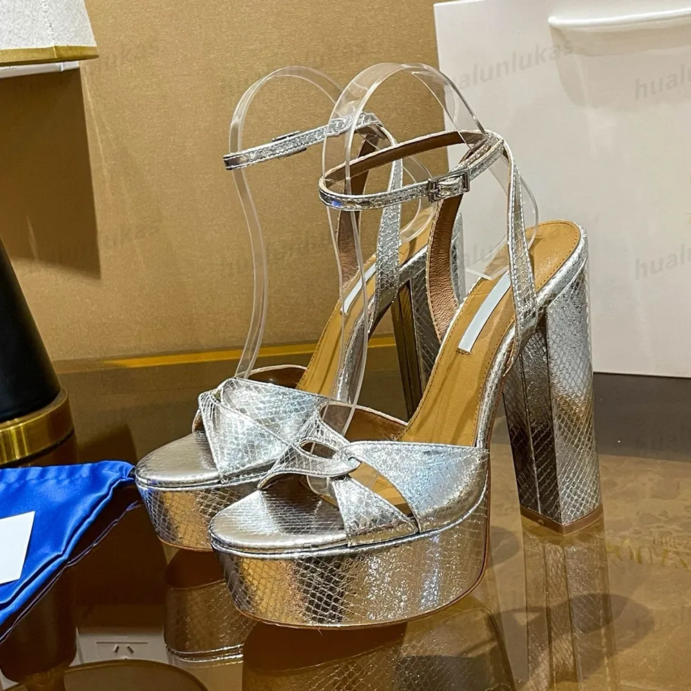 Bulk Metallic Platform Gold Platform Sandals With Chunky Block Peep Toe Ankle Strap And Heeled Design Gold And Silver 14cm Heels Luxury Designer Wedding Shoes For Women With Box At Only 83.72
