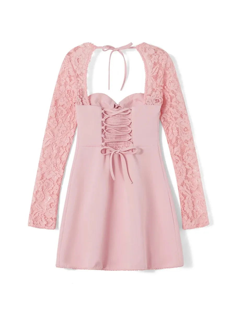 Bodycon Cocktail Dresses: Womens Lace Long Sleeve Mini Dress