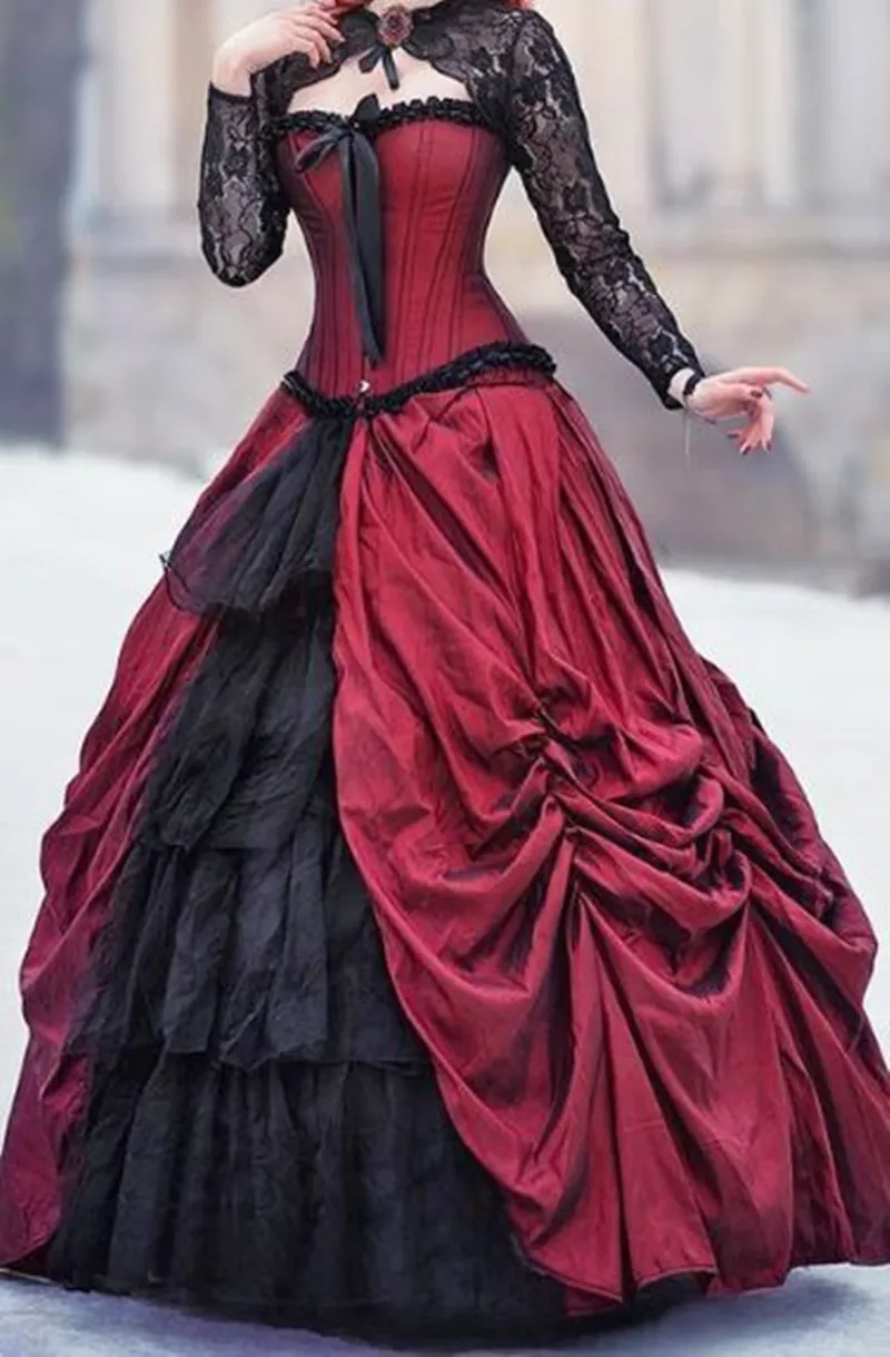 Vintage Gothic Gothic Wedding Dresses In Burgundy And Black With Ruched Detachable Long Sleeves A Line Silhouette And Wrap Corset Floor Length Vestido De Novia From Dreamweddings 144.15 DHgate.Com