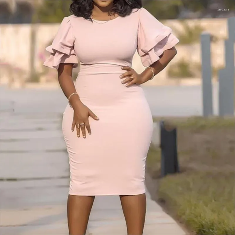 Knee-Length Polyester Casual Dress for Women with Flutter Sleeve and O-Neck  in Solid Color for Spring and Summer from Dhgate Basic & Casual Dresses -  price 25.66
