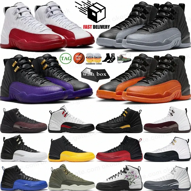 With Box Jump man 12 Cherry 12s Mens Basketball Shoes Red Taxi Playoffs Fieled Purple Brilliant Orange Wolf Grey Flu Game Royalty Sports Sneakers