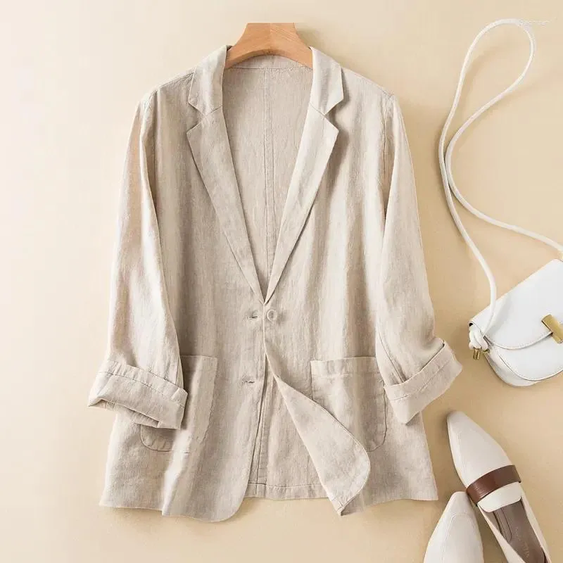 2024 Fashion Womens Cotton And Linen Small Suit Blazer Thin Three Quarter Sleeve Casual Ladies Summer Jackets Z944 From Baonuan 28.13 DHgate.Com