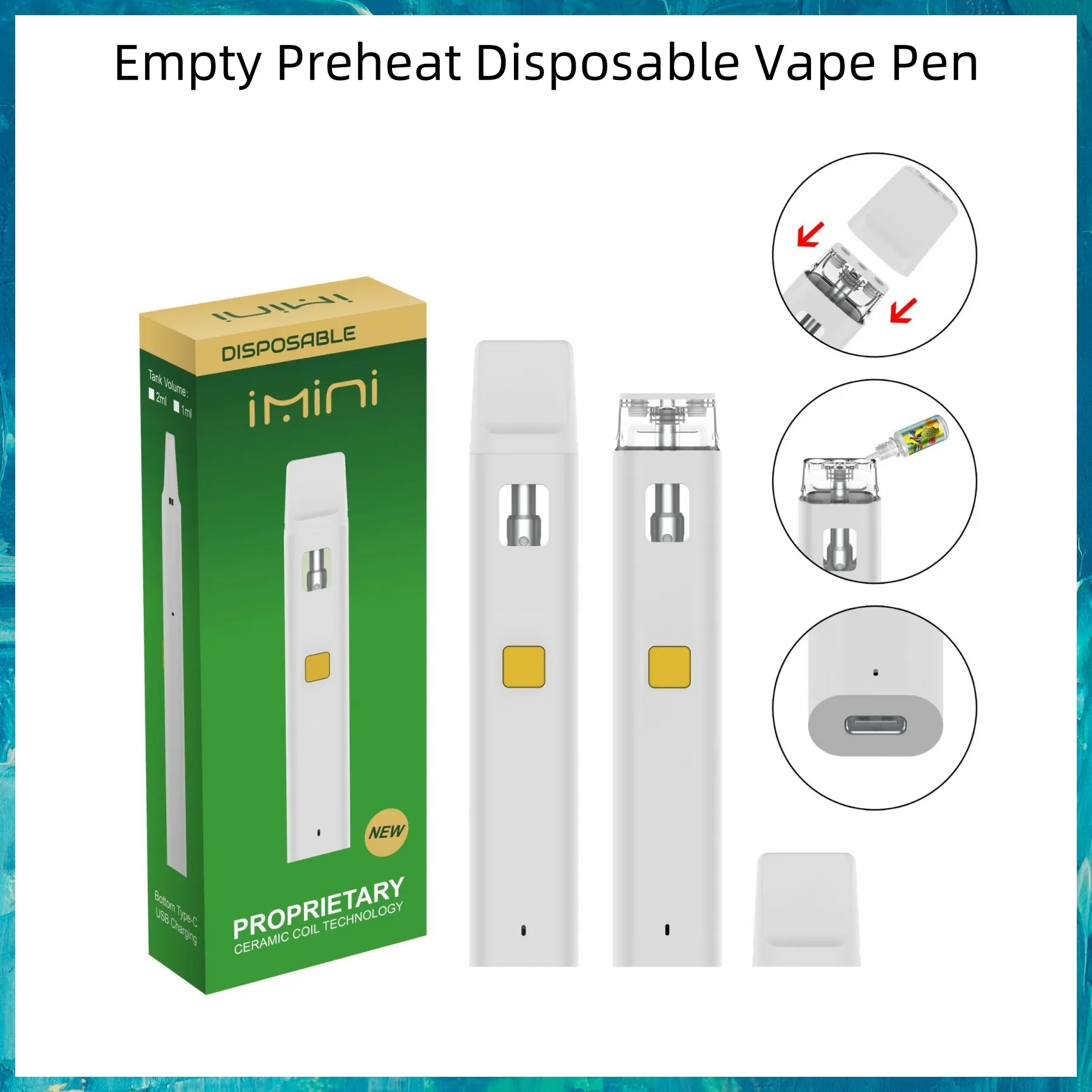 1ml / 2ml Empty Vapes Disposable Vape Pens Preheat Mode Starter Kits D8