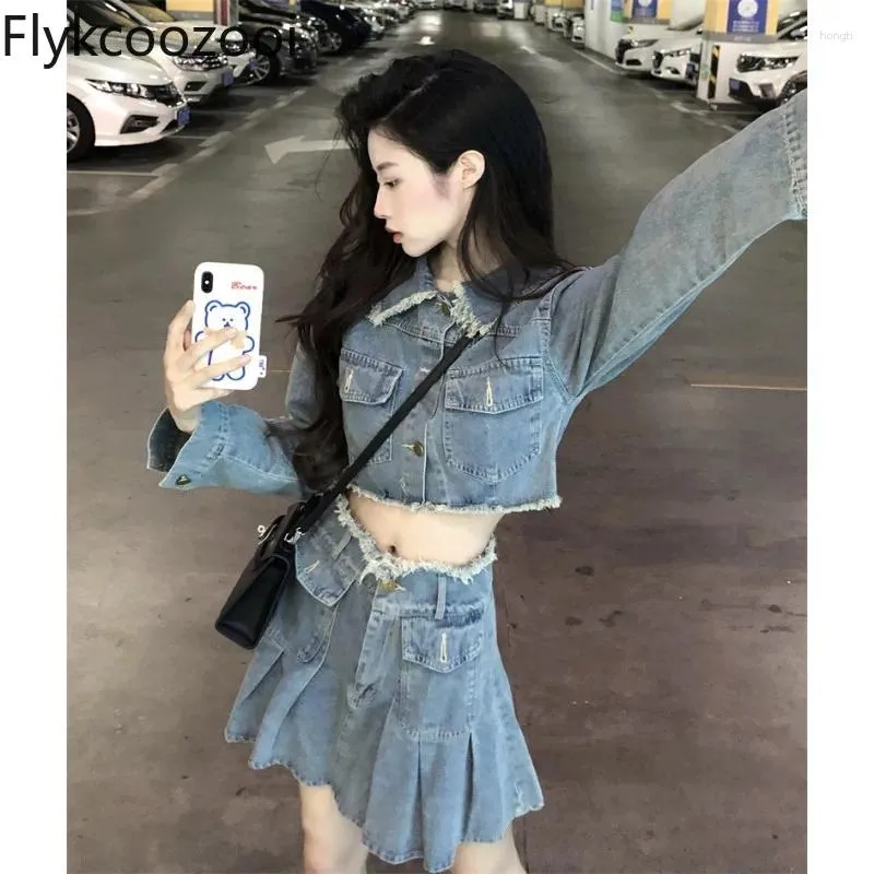 Ensemble jupe et veste en jean femme sales