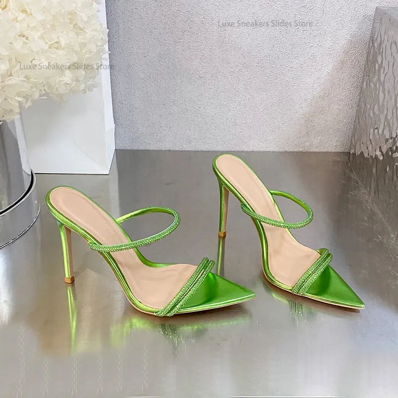 Neon green rhinestone slides outlet