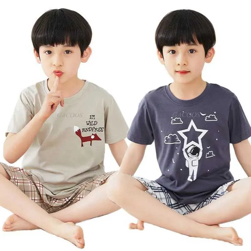 Cartoon Fox Pajamas Set for Boys and Girls 100 Breathable Cotton Soft Summer Short Sleeve Sleepwear for Toddlers Kids and Teens