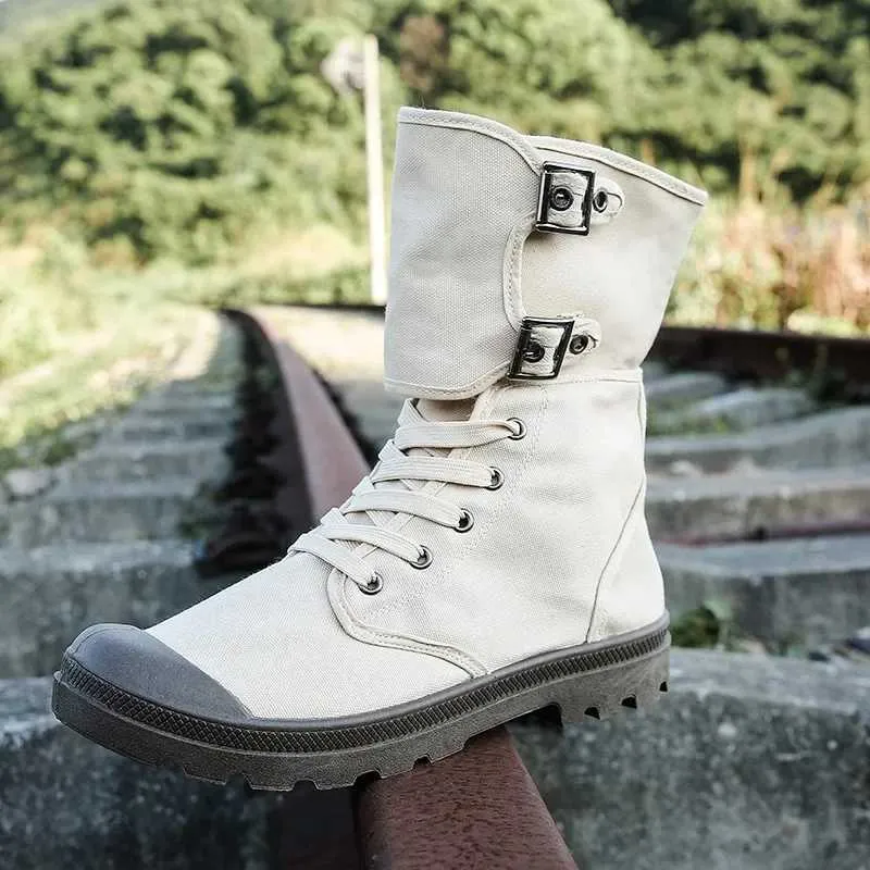 Mens High-Top Canvas Outdoor Boots: Anti-Slip, Rugged